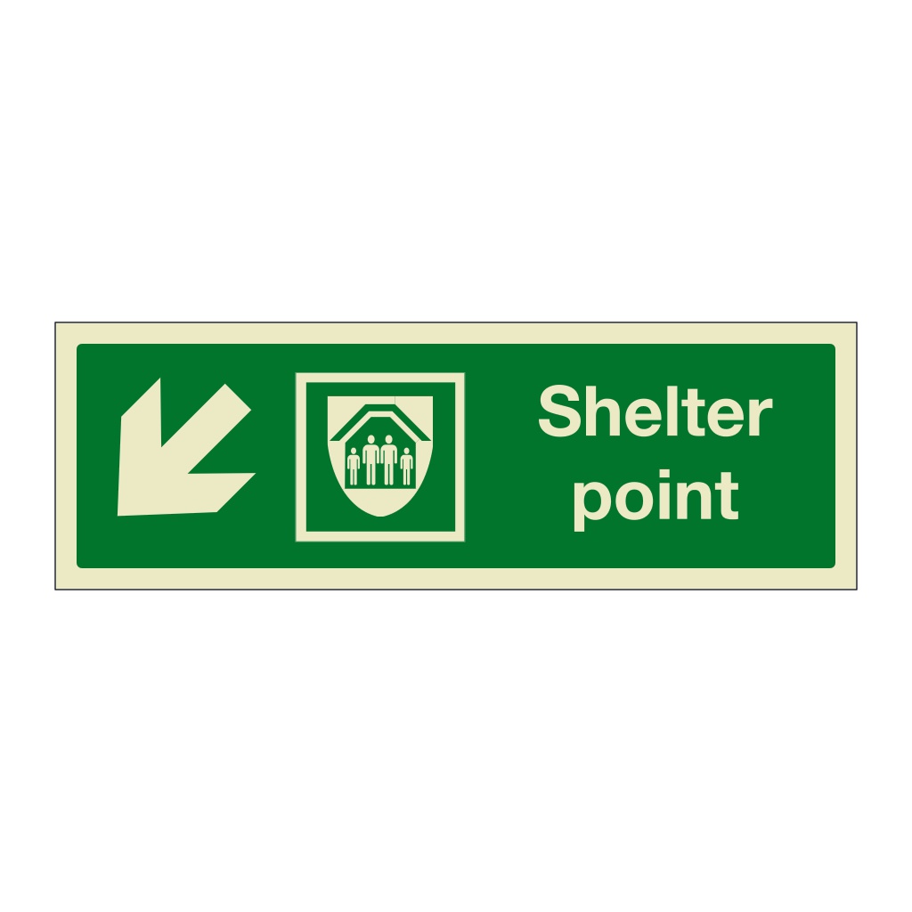 Shelter point with down left directional arrow (Marine Sign)