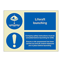 Liferaft launching instruction sign