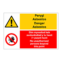 Danger Asbestos, No unauthorised persons English/Welsh sign