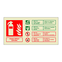 Foam spray fire extinguisher identification English/Spanish sign