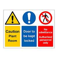 Caution Plant room, Door to be kept locked, No admittance sign