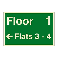 Floor 1  Flats 3 - 4 with arrow left sign