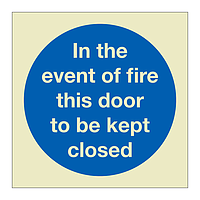 In the event of fire this door to be kept closed (Marine Sign)