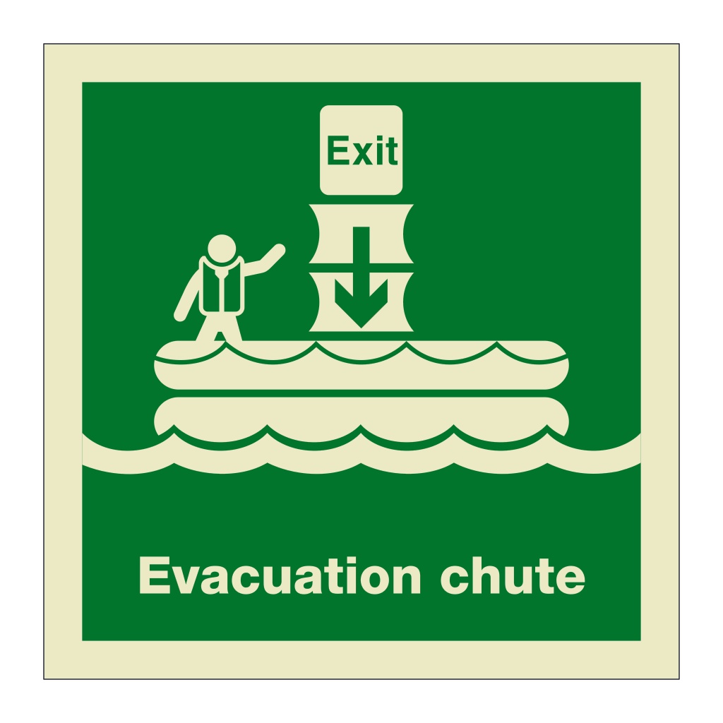 Marine evacuation chute system with text (Marine Sign)