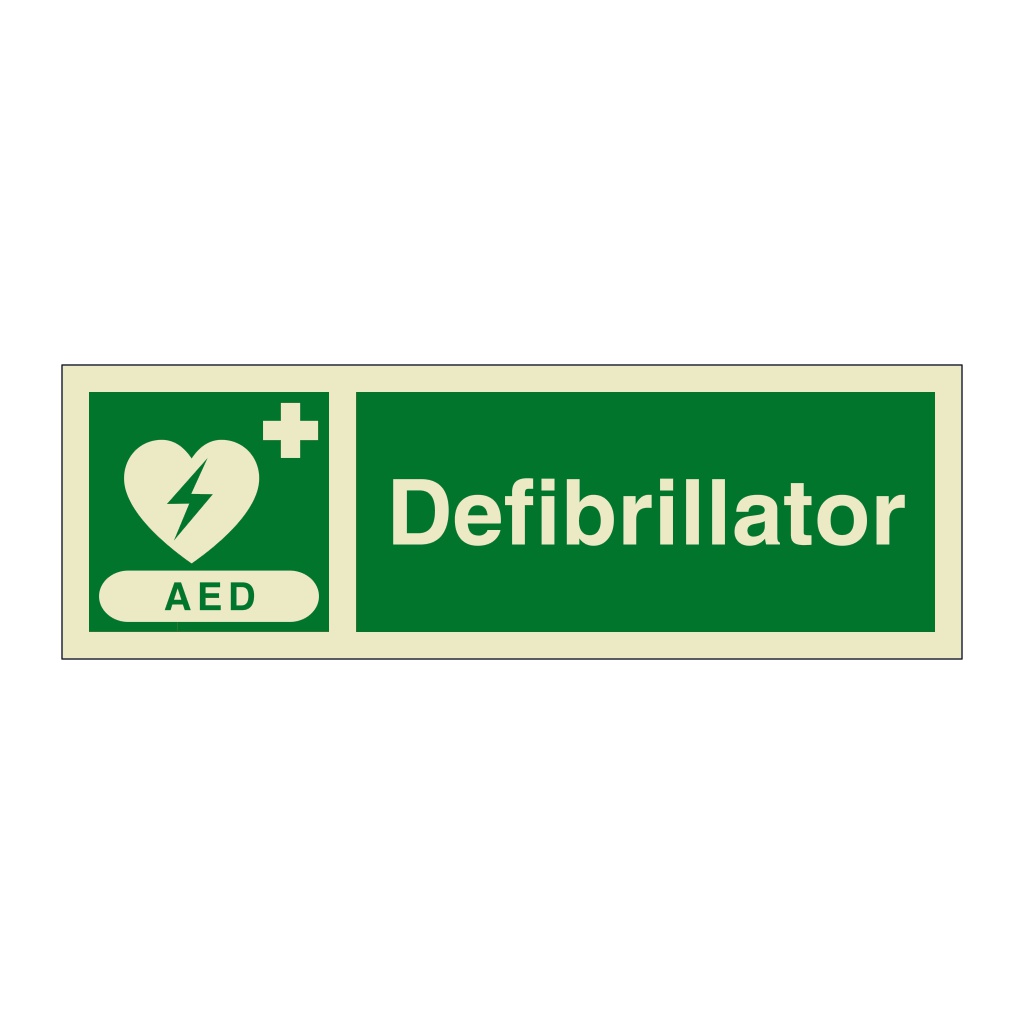 AED Defibrillator with text (Marine Sign) | British Safety Signs