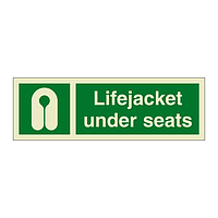 Lifejacket under seats with text (Marine Sign)
