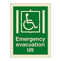 Emergency evacuation lift with text (Marine Sign)