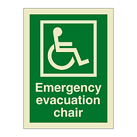 Emergency evacuation chair with text (Marine Sign)