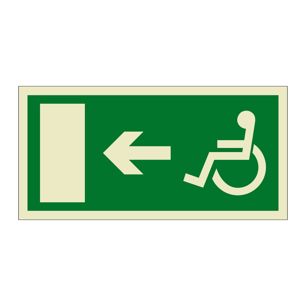 Escape route Wheelchair with arrow left (Marine Sign)