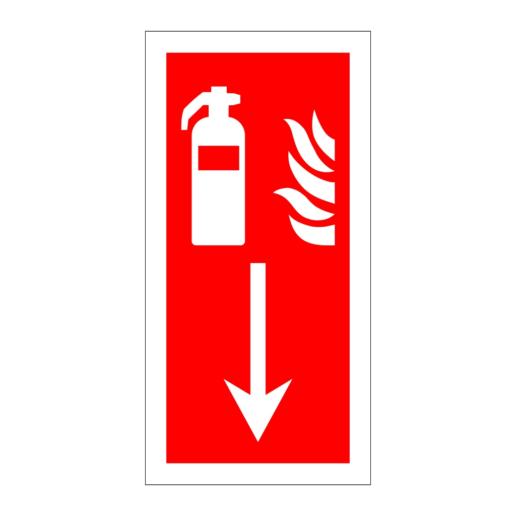 Fire extinguisher down directional arrow sign | British Safety Signs