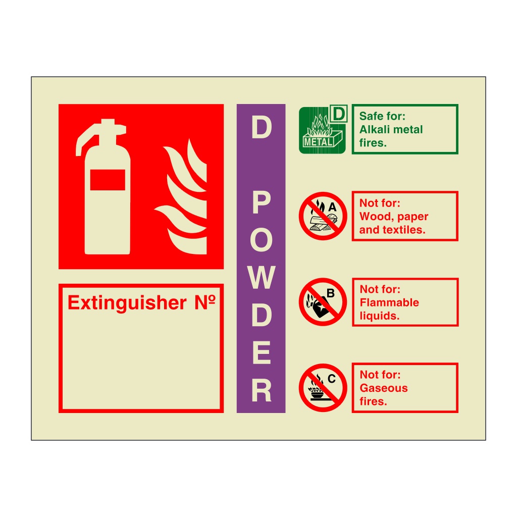 D Powder extinguisher identification with number (Marine Sign)