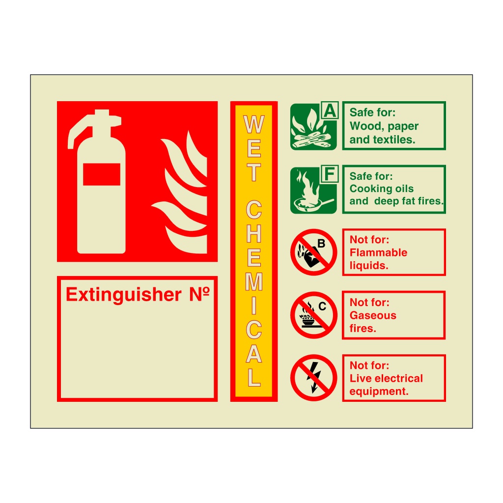 Wet chemical extinguisher identification with number (Marine Sign)