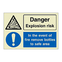 Danger Explosion risk In the event of fire remove bottles to safe area (Marine Sign)