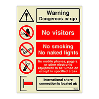 Warning Dangerous cargo No visitors No smoking (Marine Sign)