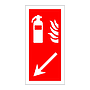 Fire extinguisher down left directional arrow sign
