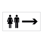 Toilet symbol with arrow right sign