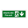 Fire exit arrow down English/Welsh sign