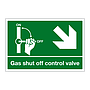 Gas shut off control valve with down right arrow sign