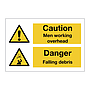 Caution Men working overhead Danger Falling debris sign