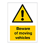 Warning Beware of moving vehicles sign