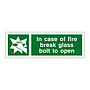 In case of fire break glass bolt to open (Marine Sign)