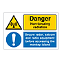 Caution Non-ionizing radiation Secure radar satcom and radio equipment (Marine Sign)