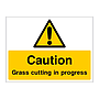 Caution Grass cutting in progress sign