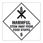 Harmful stow away from foodstuffs Class 6 hazard warning diamond sign