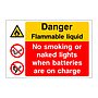 Danger Flammable liquid No smoking or naked lights when batteries are on charge sign
