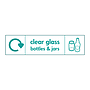 Clear glass bottles & jars with WRAP recycling logo & icon sign