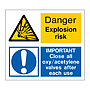 Danger Explosion risk Important close all oxy acetylene valves (Marine Sign)