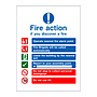 Fire action sign with symbols Building with lift/fire brigade called automatically