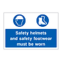 Safety helmets and safety footwear must be worn sign