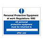 All personal protective equipment must be returned after use sign
