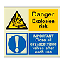 Danger Explosion risk Important close all oxy acetylene valves (Marine Sign)