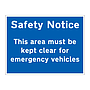 This area must be kept clear for emergency vehicles sign