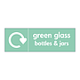 Green glass bottles & jars with WRAP recycling logo sign