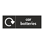 Car batteries with WRAP recycling logo sign