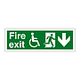 Fire exit with Disabled symbol arrow down sign