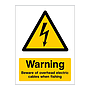 Warning Beware of overhead electric cables when fishing sign