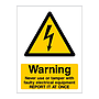 Warning Never use or tamper with faulty electrical equipment sign