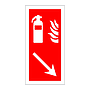 Fire extinguisher down right directional arrow sign