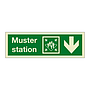 Muster station with down directional arrow 2019 (Marine Sign)