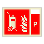 Wheeled fire extinguisher with Powder Identification (Marine Sign)