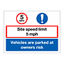 Speed limit 5MPH, Vehicles are parked at owners risk sign
