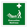 Evacuation mattress with text sign