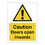 Caution Doors open inwards sign