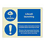 Liferaft launching instruction sign