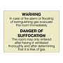 Warning incase of fire alarm or flooding of extinguishing gas evacuate this room immediately sign
