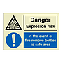 Danger Explosion risk In the event of fire remove bottles to safe area (Marine Sign)